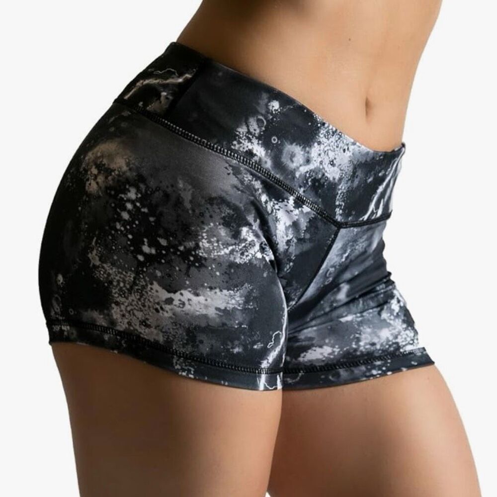 IAB MFG Athletic 2.0 Booty Shorts in Black/White Galaxy/Splatter Print Size 4/XS - Picture 2 of 6